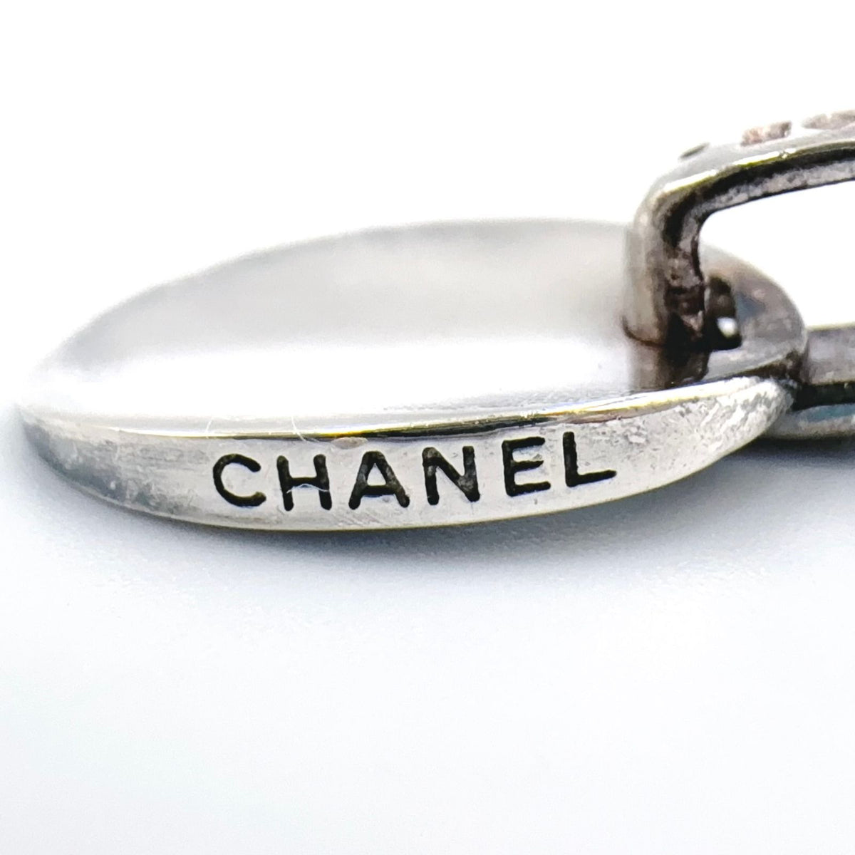 Chanel Oval Plate Log Drop Silver Earrings — view 4