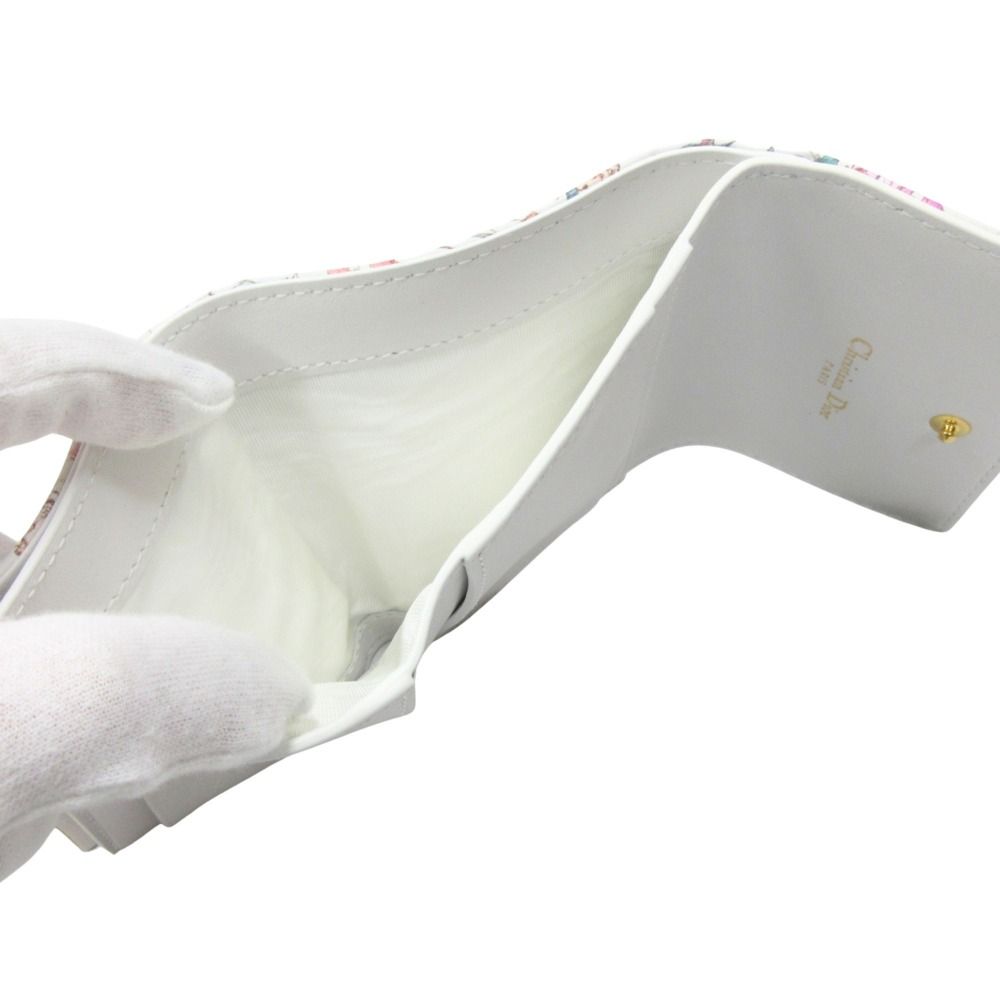 Dior Caro Hibiscus Trifold Wallet Case Gold Floral White — view 7