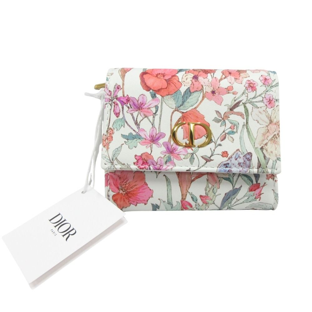 Dior Caro Hibiscus Trifold Wallet Case Gold Floral White — view 2