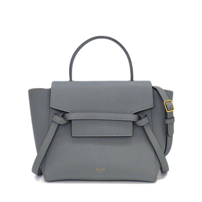 Celine Handle Shoulder Bag Nano Blue Gray Calfskin Gold