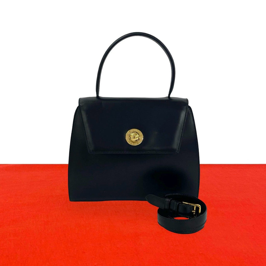 Celine Vintage Star Ball Calf Leather 2-Way Handle Shoulder Bag Black