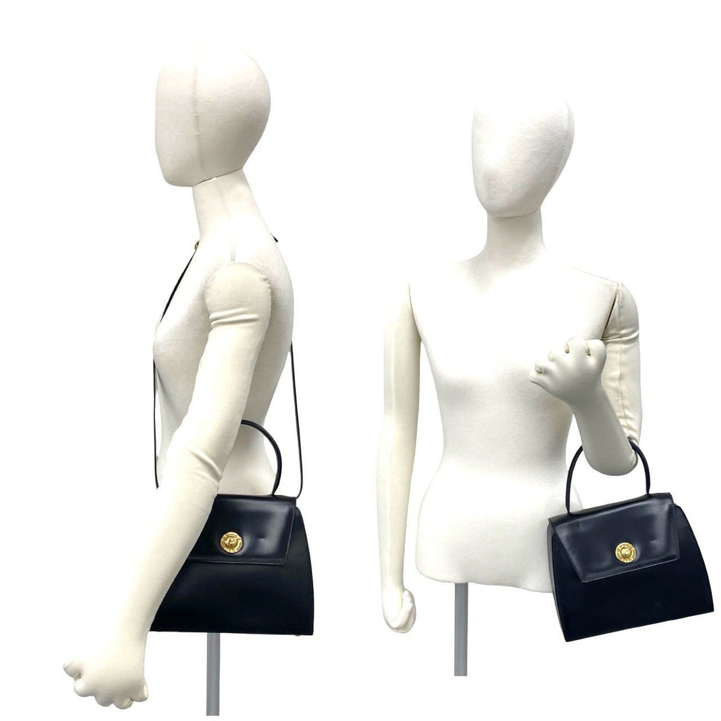 Celine Vintage Star Ball Calf Leather 2-Way Handle Shoulder Bag Black — view 2