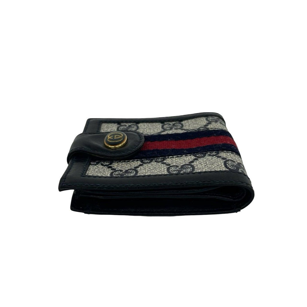 Gucci Vintage Sherry Line GG Logo Leather Bifold Wallet Navy — view 4