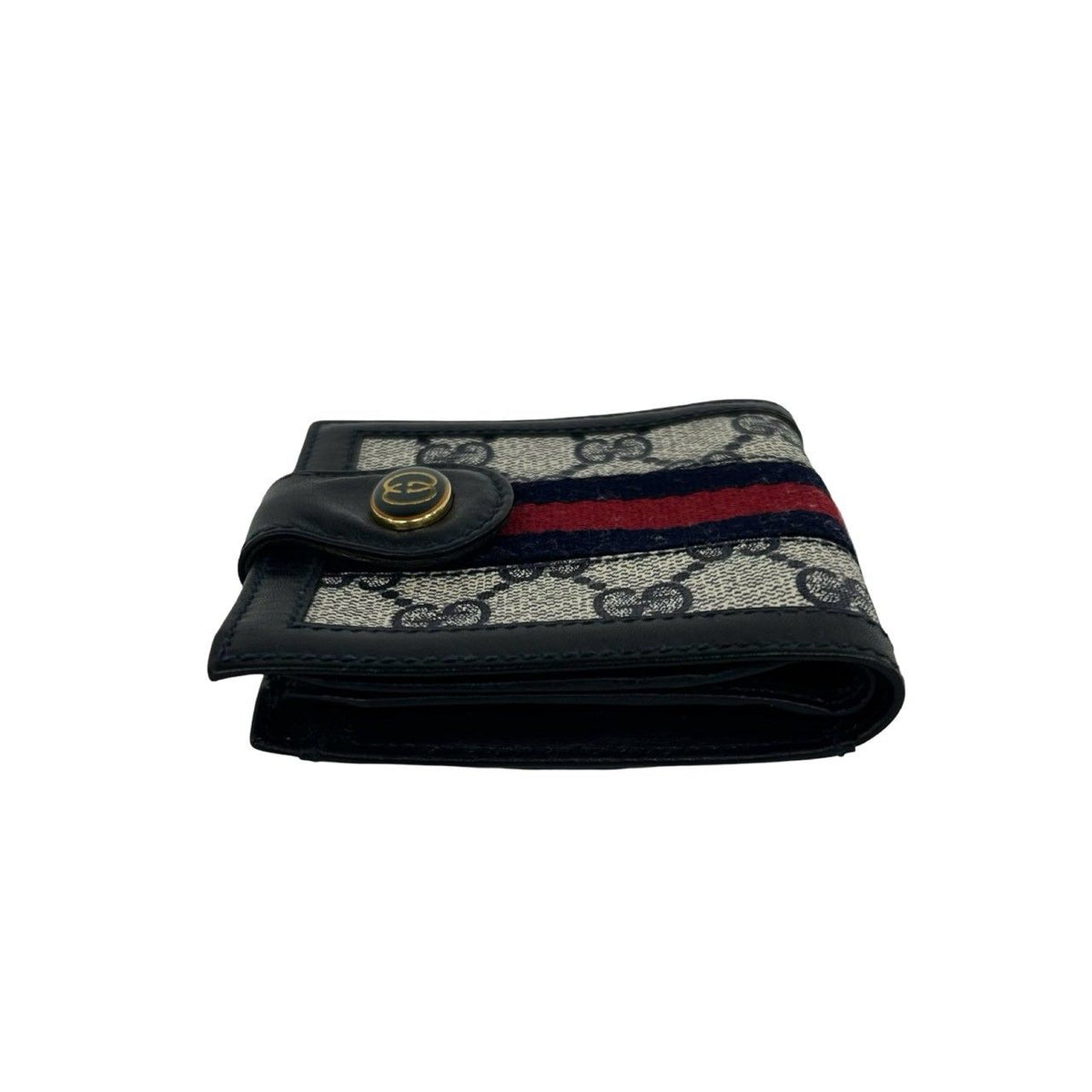 Gucci Vintage Sherry Line GG Logo Leather Bifold Wallet Navy — view 4