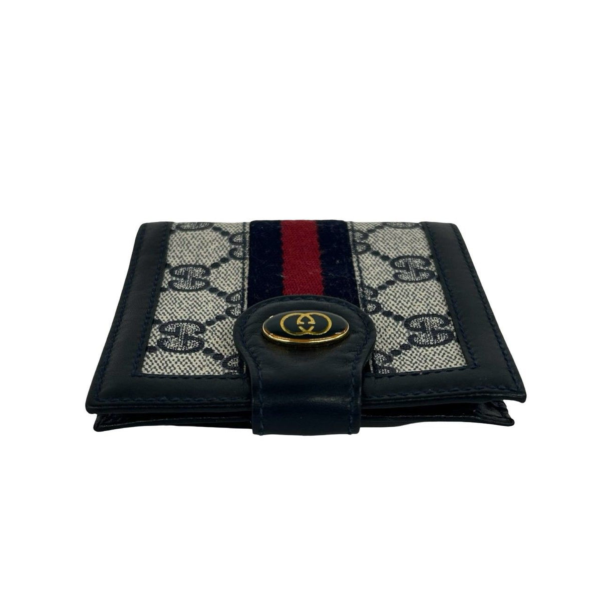 Gucci Vintage Sherry Line GG Logo Leather Bifold Wallet Navy — view 3