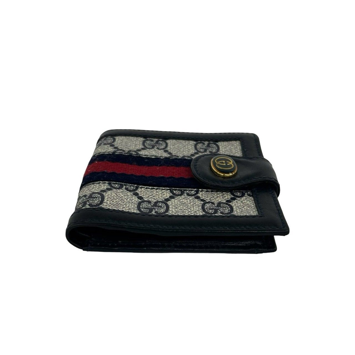 Gucci Vintage Sherry Line GG Logo Leather Bifold Wallet Navy — view 5