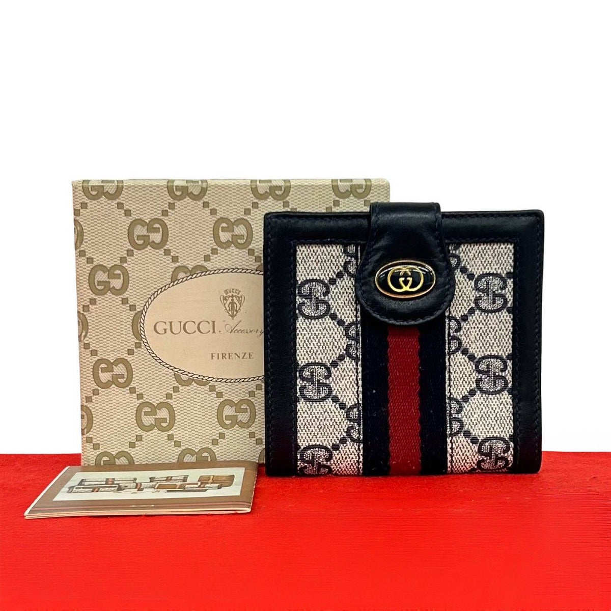 Gucci Vintage Sherry Line GG Logo Leather Bifold Wallet Navy