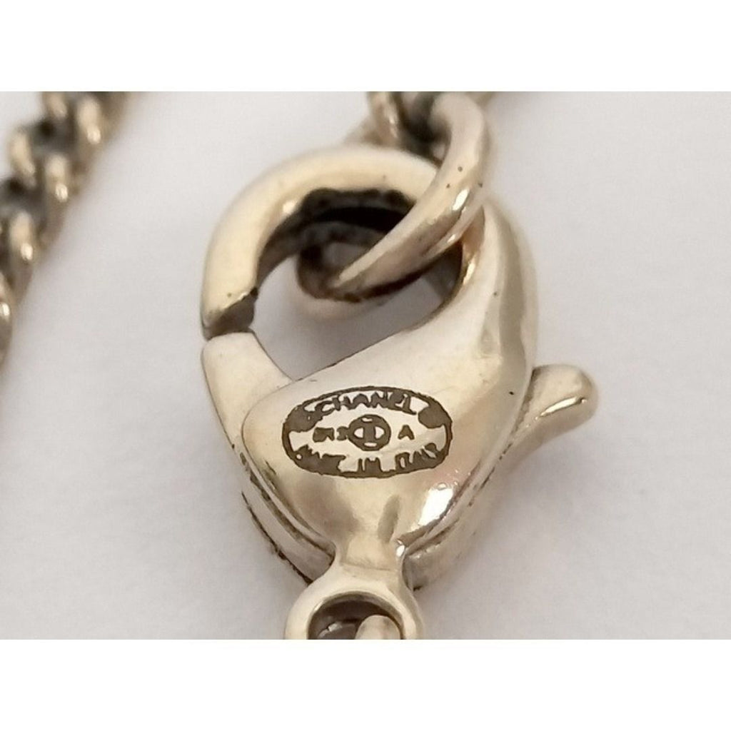 Chanel CC Logo Feather Faux Pearl Rhinestone Gold Necklace — view 8