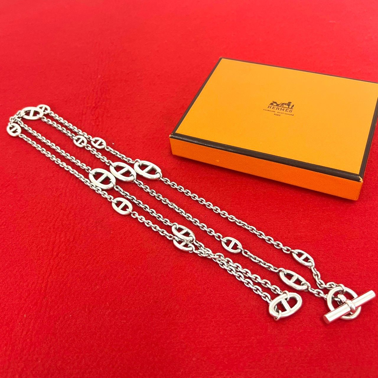 Hermes Chaine D'ancre Farandole Necklace 925 Sterling Silver Choker Pendant