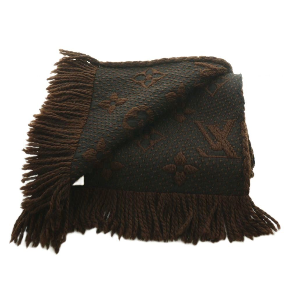 Louis Vuitton Echarpe Logomania Scarf Silk Blend Fringe Dark Brown — view 5