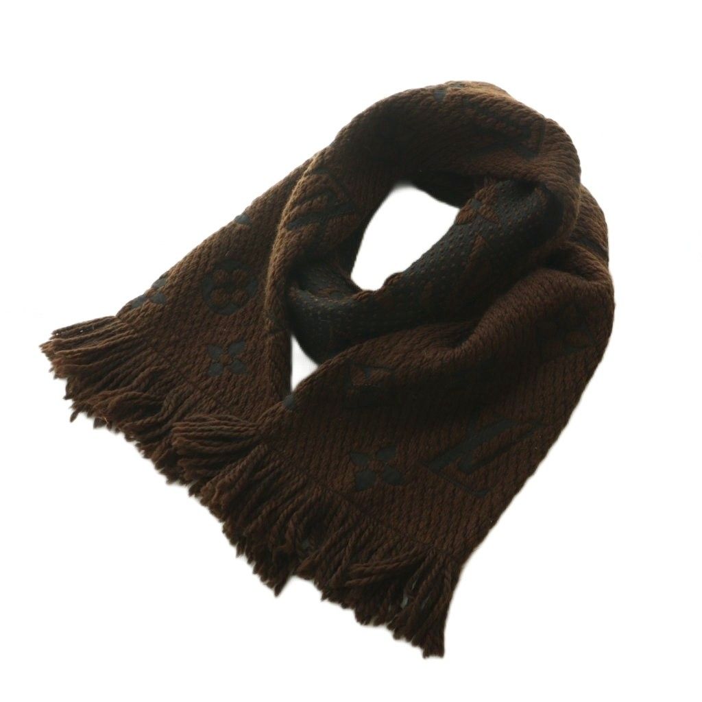Louis Vuitton Echarpe Logomania Scarf Silk Blend Fringe Dark Brown