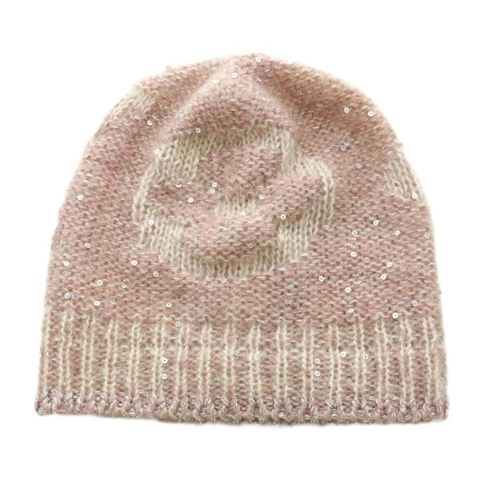 Louis Vuitton Monogram Knit Cap Hat Mohair Blend Sequins Pink