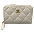 Chanel Coin Purse Quilted Light Gray Zip Around