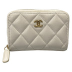 Chanel Coin Purse Quilted Light Gray Zip Around
