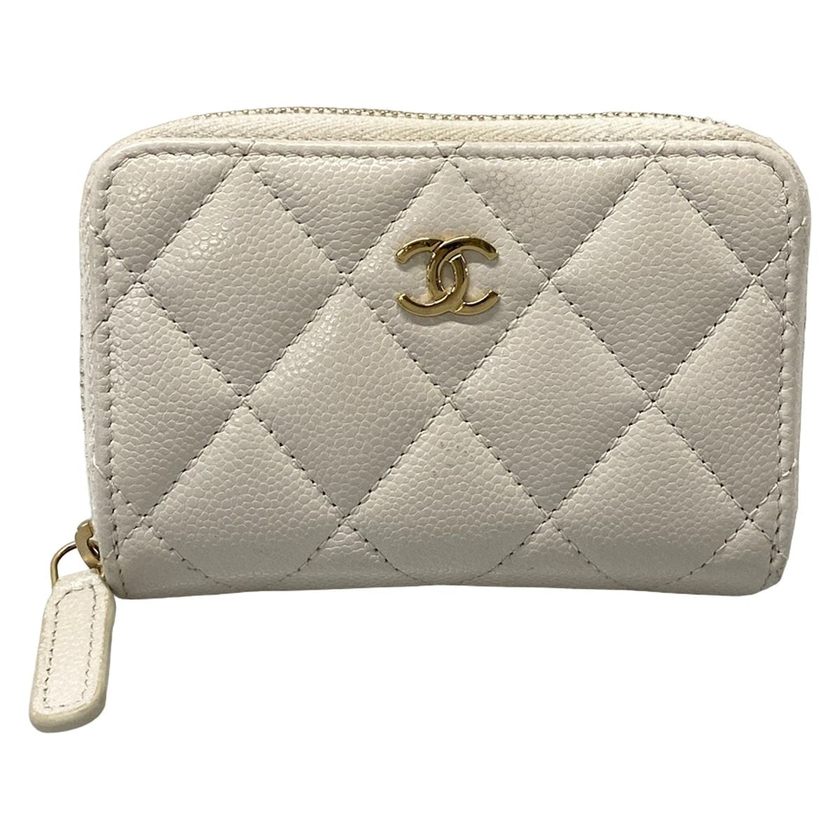 Chanel Coin Purse Quilted Light Gray Zip Around