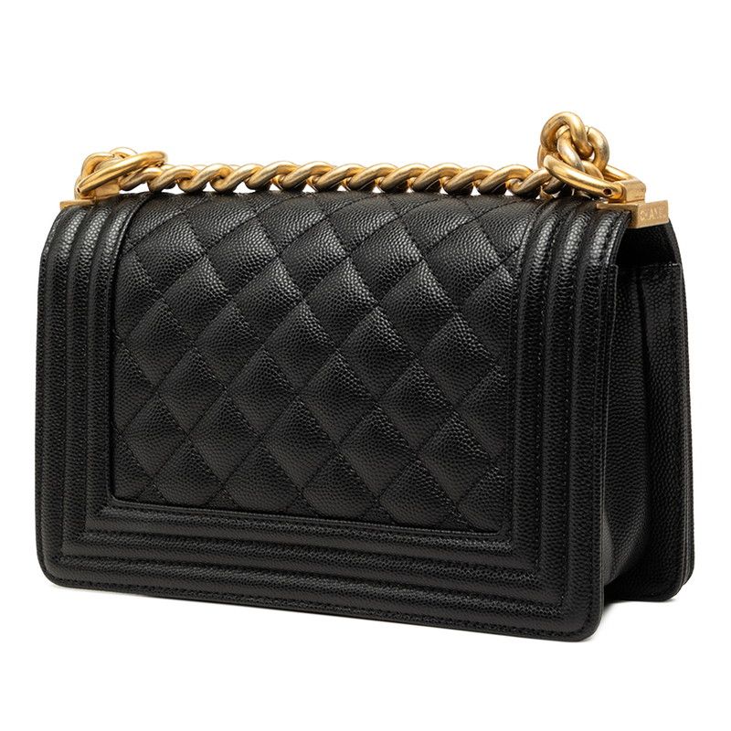 Chanel CC Logo Quilted Boy 20 Vintage Chain Shoulder Bag Black Caviar Leather — view 2