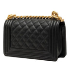 Chanel CC Logo Quilted Boy 20 Vintage Chain Shoulder Bag Black Caviar Leather — view 2