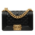 Chanel CC Logo Quilted Boy 20 Vintage Chain Shoulder Bag Black Caviar Leather