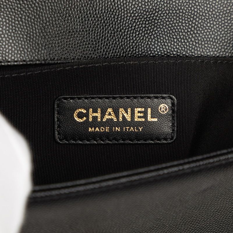 Chanel CC Logo Quilted Boy 20 Vintage Chain Shoulder Bag Black Caviar Leather — view 5