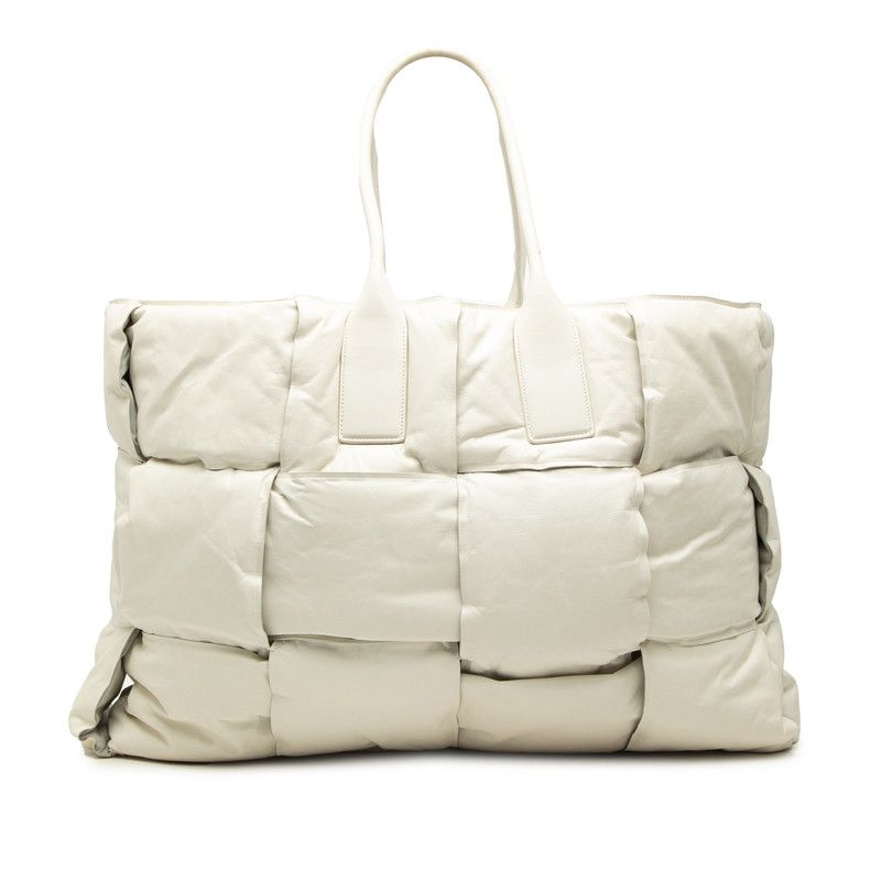 Bottega Veneta Maxi Intrecciato Squash Tote Bag White Leather