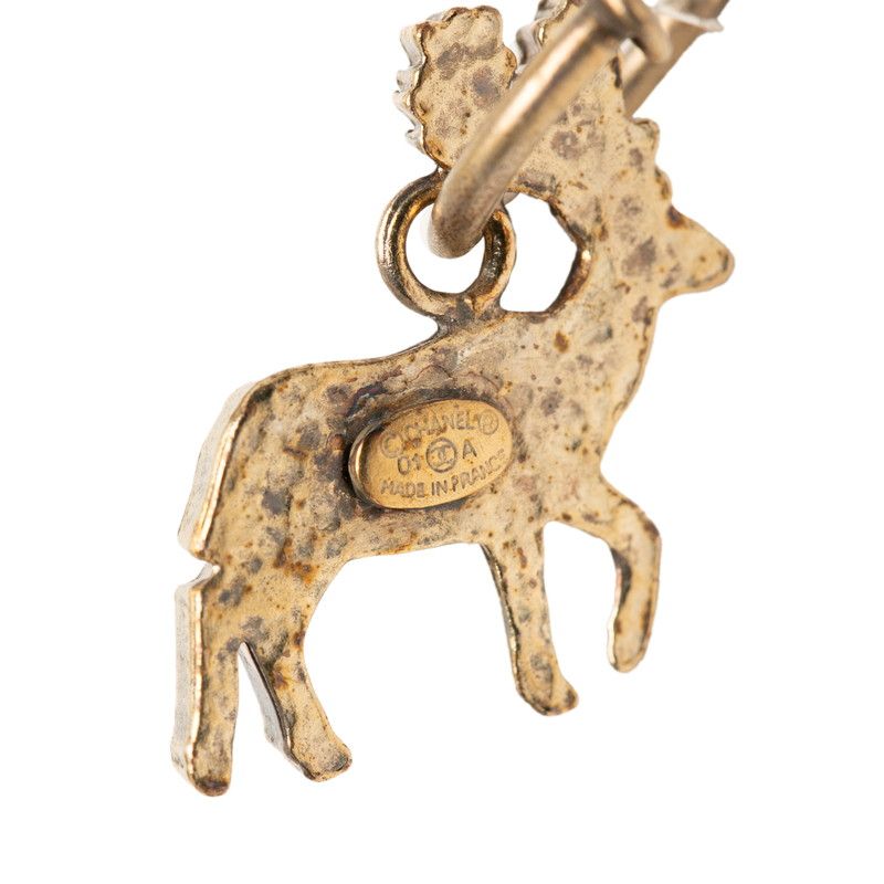 Chanel Reindeer Motif Earrings Gold Plated Faux Pearl — view 3