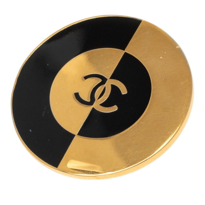 Chanel CC Logo Brooch Gold Black Plated Enamel