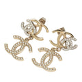 Chanel CC Logo Earrings Gold Metal Rhinestone Faux Pearl