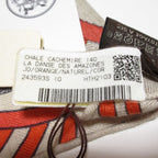 Hermes Carre Geant 140 la Dance Des Amazon Cashmere Silk Shawl Orange Scarf — view 5