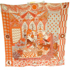 Hermes Carre Geant 140 la Dance Des Amazon Cashmere Silk Shawl Orange Scarf