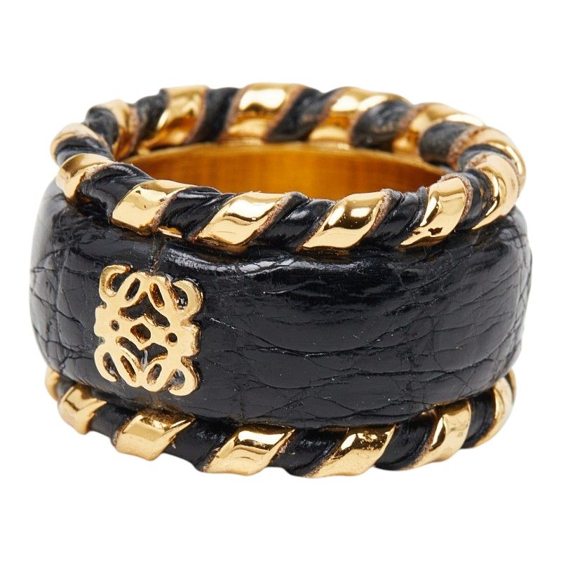 Loewe Anagram Scarf Ring Gold Black Plated Leather — view 2