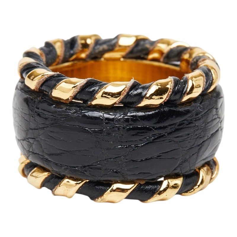 Loewe Anagram Scarf Ring Gold Black Plated Leather — view 4