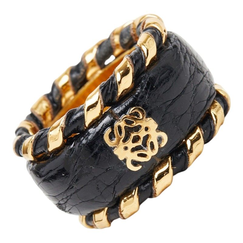 Loewe Anagram Scarf Ring Gold Black Plated Leather — view 3