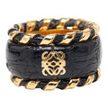 Loewe Anagram Scarf Ring Gold Black Plated Leather