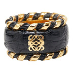 Loewe Anagram Scarf Ring Gold Black Plated Leather