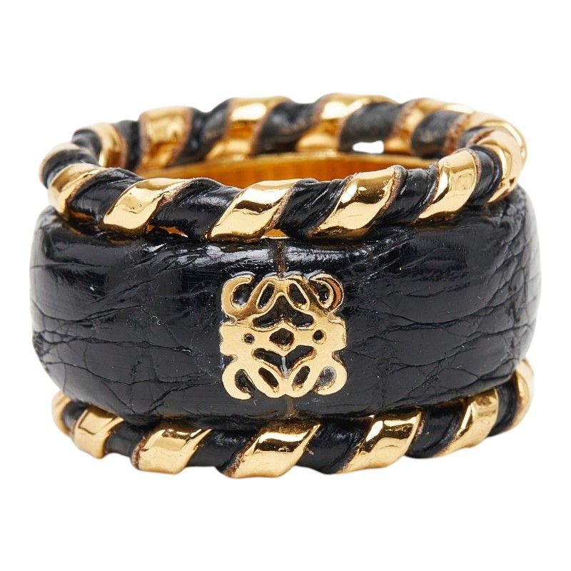 Loewe Anagram Scarf Ring Gold Black Plated Leather