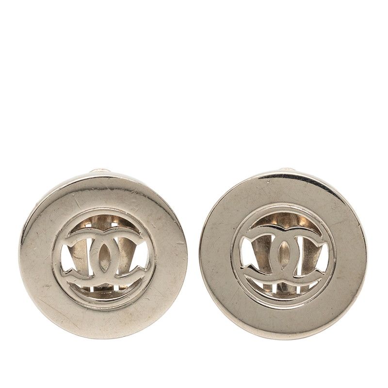Chanel Vintage CC Logo Earrings Silver Metal