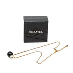Chanel CC Logo Ball Chain Necklace Gold Black Plated Faux Pearl Plastic — view 6