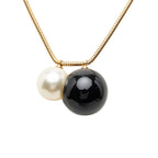 Chanel CC Logo Ball Chain Necklace Gold Black Plated Faux Pearl Plastic — view 2