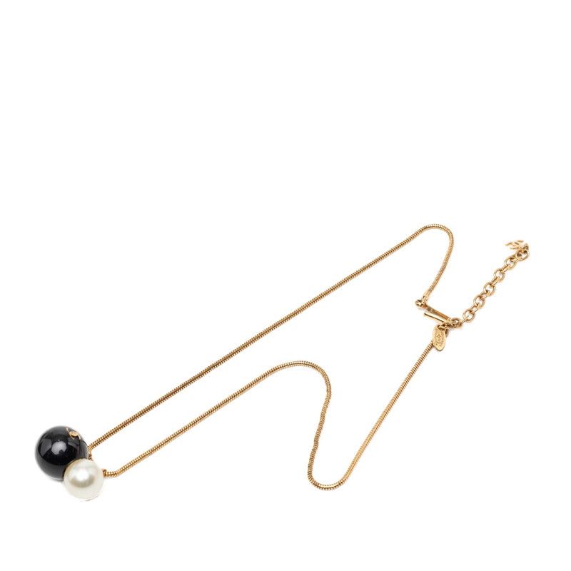 Chanel CC Logo Ball Chain Necklace Gold Black Plated Faux Pearl Plastic — view 3