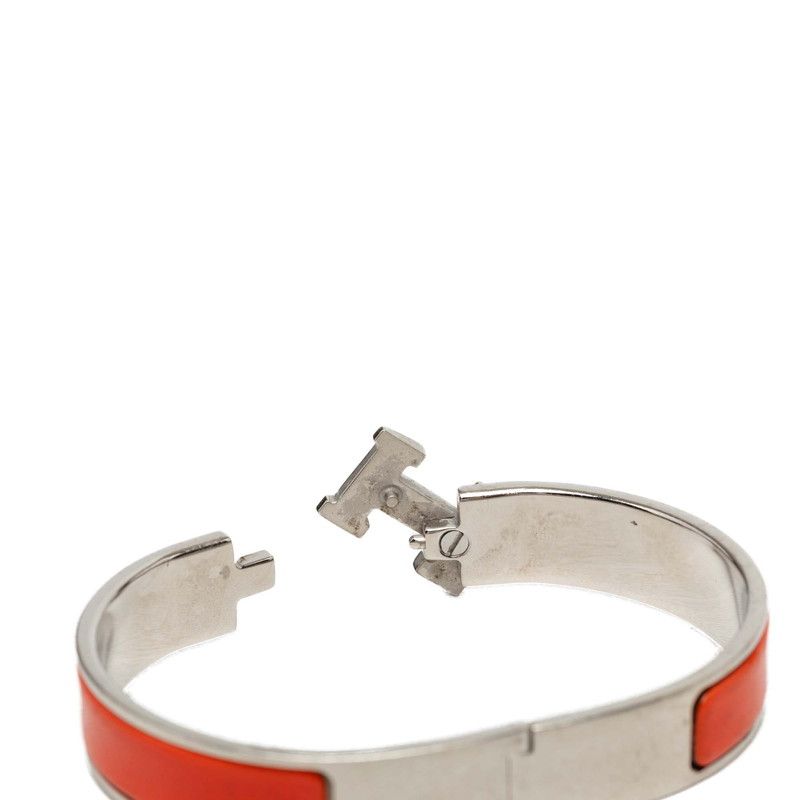 Hermes Click PM Bracelet Bangle Silver Orange Metal Enamel — view 4