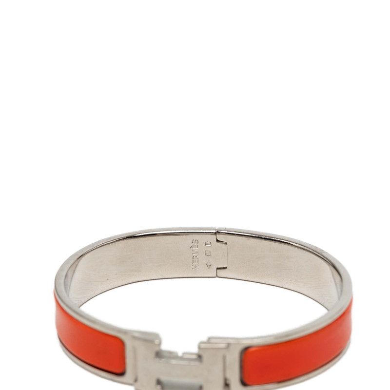Hermes Click PM Bracelet Bangle Silver Orange Metal Enamel — view 5