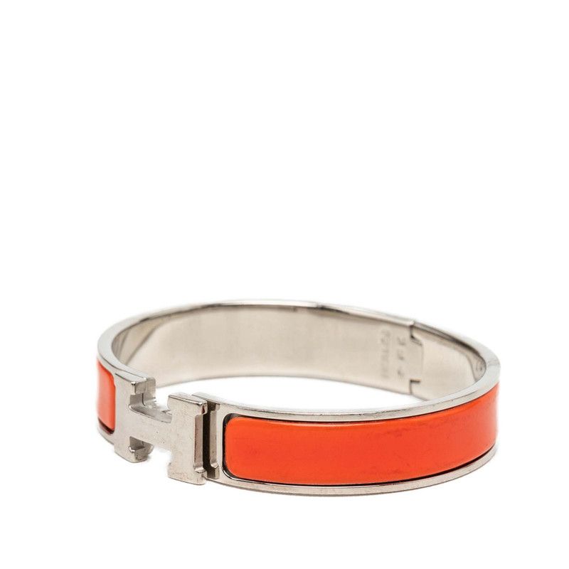 Hermes Click PM Bracelet Bangle Silver Orange Metal Enamel — view 2