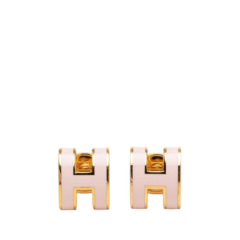 Hermes Pop Mini Stud Earrings Pink Gold Plated