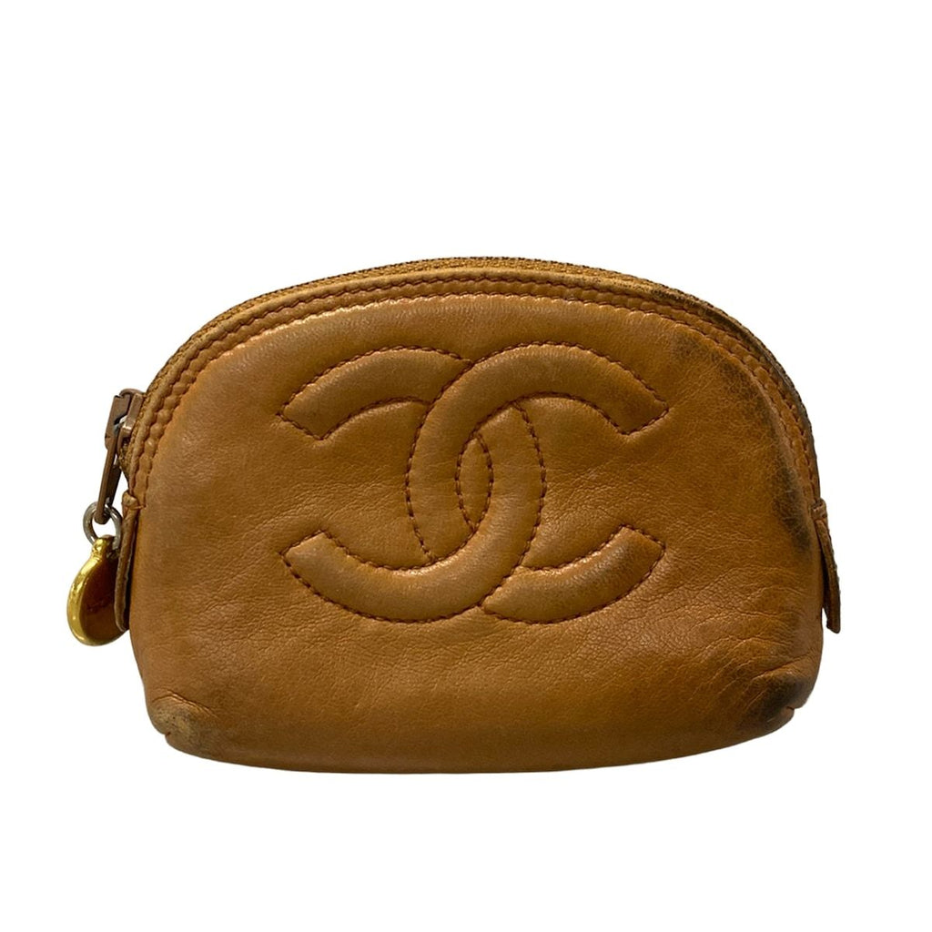 Chanel Coin Purse Dark Brown Gold Lambskin