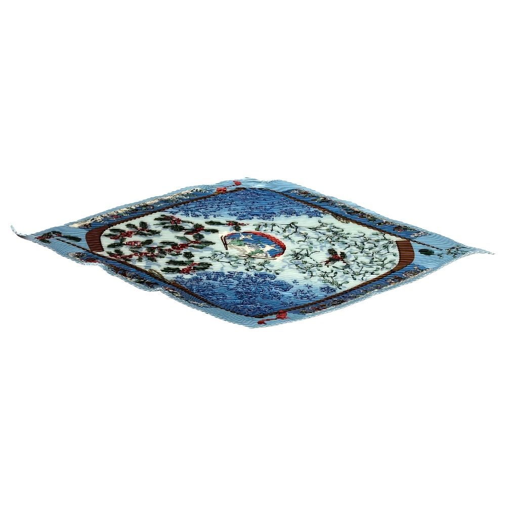 Hermes Pleated Carre 90 Neige D'antan Last Year's Snow Scarf Blue
