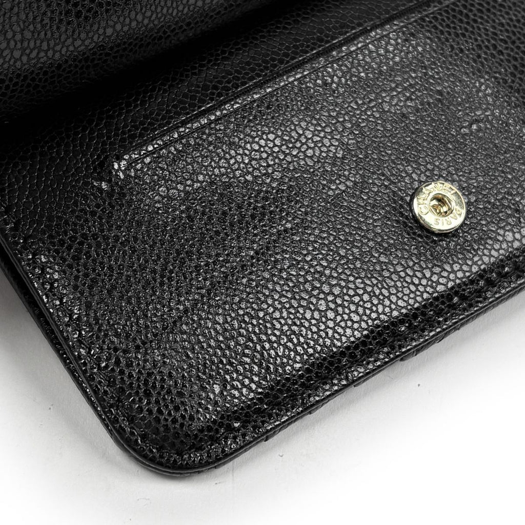 Chanel CC Logo Coin Purse Card Case Quilted Caviar Leather Black AP — view 5