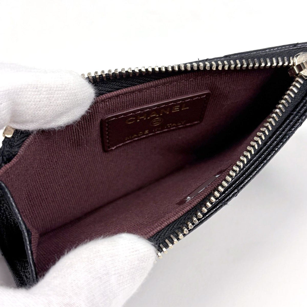 Chanel CC Logo Coin Purse Card Case Quilted Caviar Leather Black AP — view 6