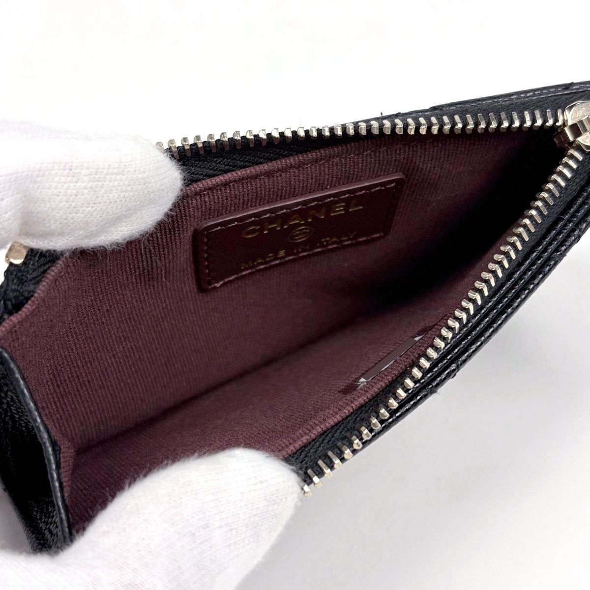 Chanel CC Logo Coin Purse Card Case Quilted Caviar Leather Black AP — view 6