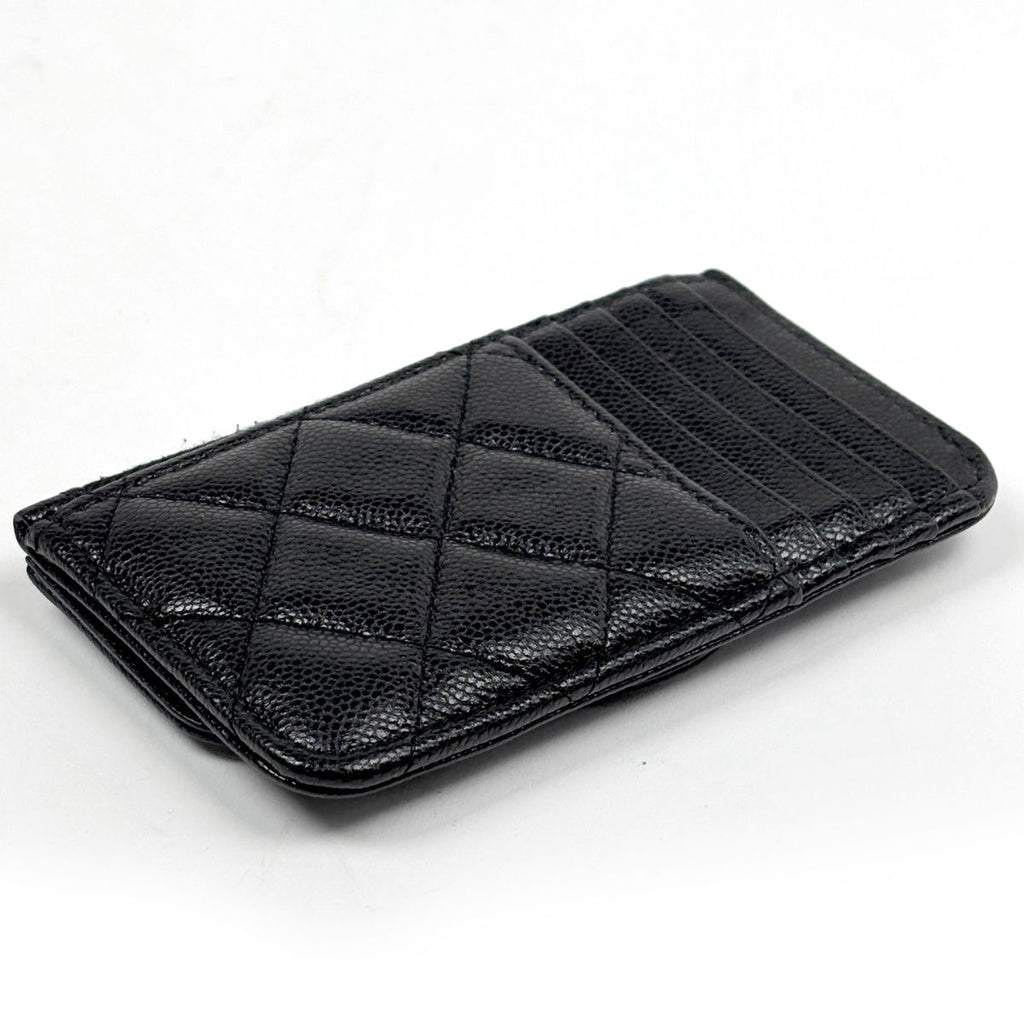 Chanel CC Logo Coin Purse Card Case Quilted Caviar Leather Black AP — view 2