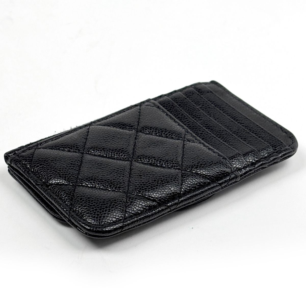 Chanel CC Logo Coin Purse Card Case Quilted Caviar Leather Black AP — view 2